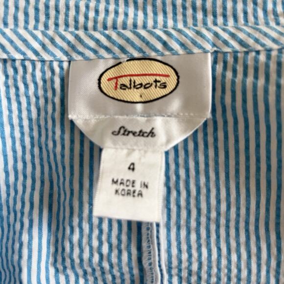 TALBOTS Seersucker Jacket Women's Size 4 Blue White Striped Long Sleeve - Picture 5 of 6